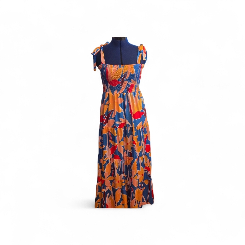 Vibrant Floral Maxi Dress Tie Straps - Picture 2 of 8